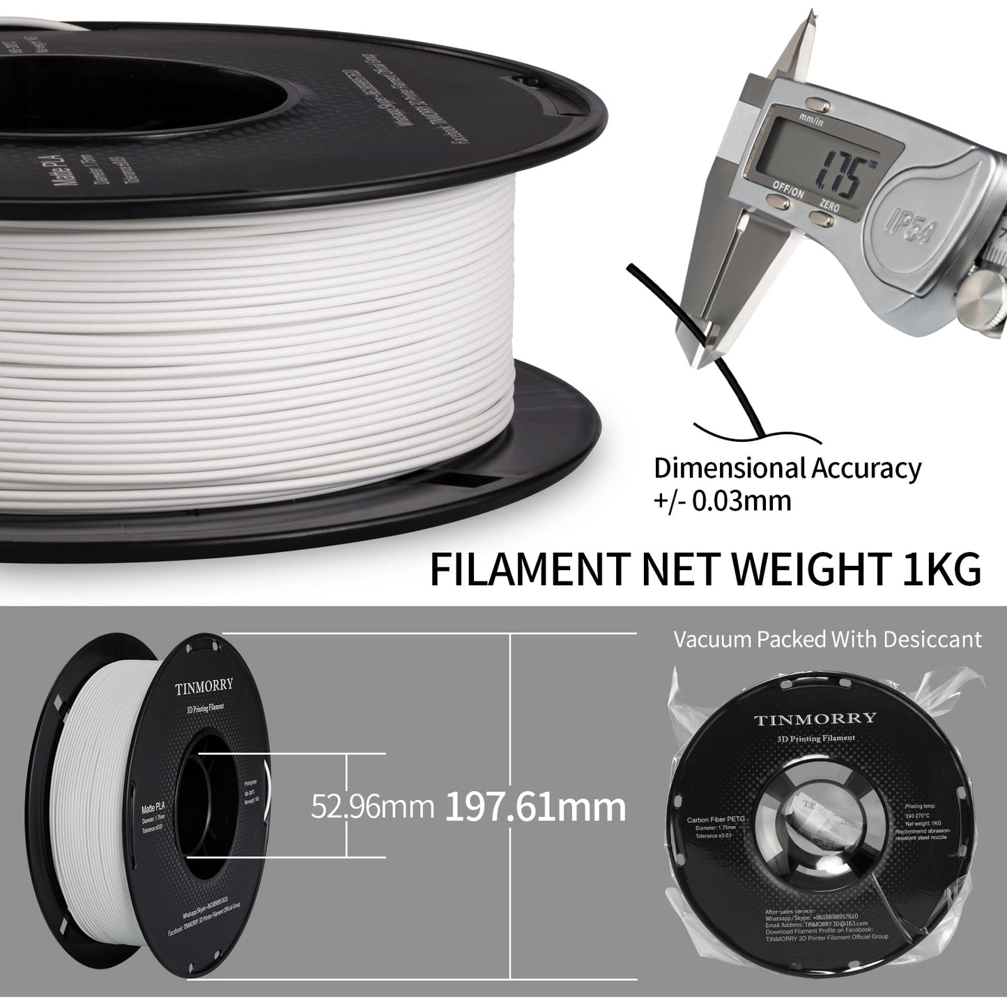 TINMORRY PLA Matte Filament 1.75mm 1Kg